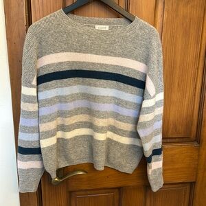 Kirnos’s 100% cashmere long sleeve sweater, light gray with stripes, M/M